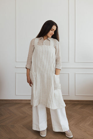 Women's linen apron with stripes
