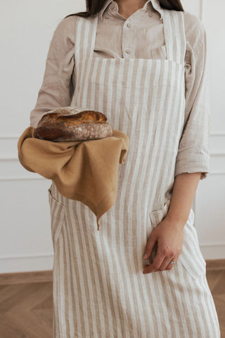 Women's linen apron with stripes