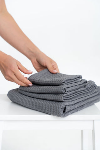 GREY Cotton waffle towels