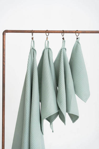 SAGE GREEN Cotton waffle towels