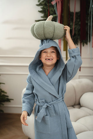 Nuss zils bērnu halāts ar kapuci no kokvilnas | Nuss blue waffle cotton bathrobe for kids with hood