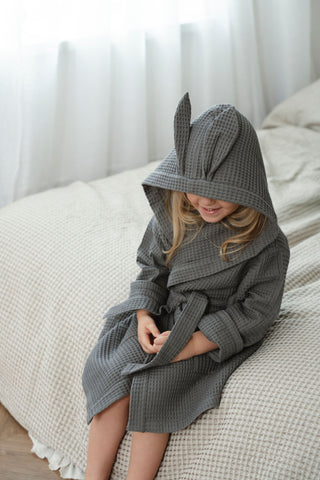 Pelēks halāts bērniem no kokvilnas | Nuss gray cotton bathrobe for kids with hood