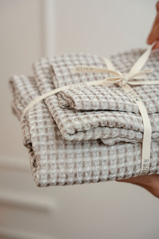 Beige and White linen waffle towel